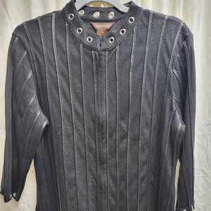 Multiples Black Mesh with Grommets Zip Front Jacket